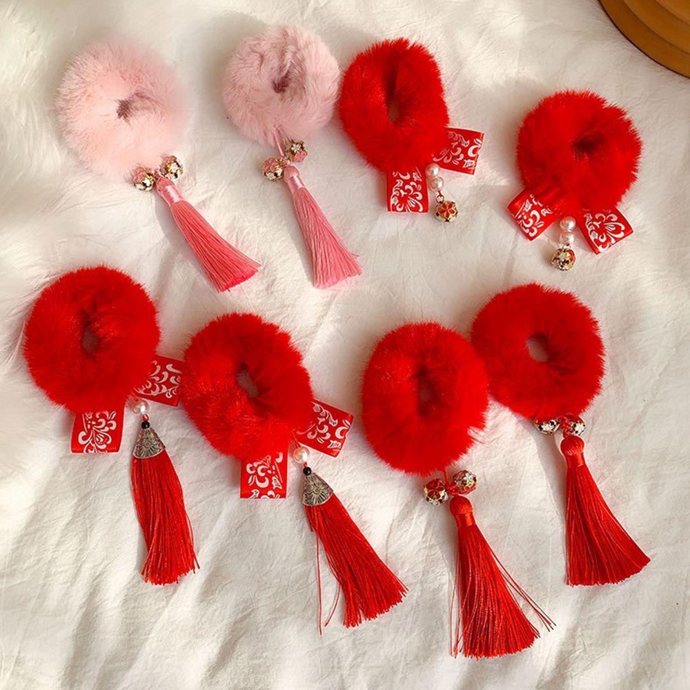 Bowknot Tassel Hairball New Year Hair Accessories Children's Headwear Plush Hair Rope Duckbill Clip