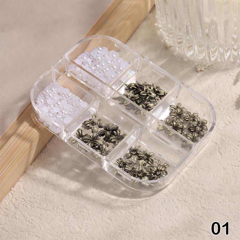 

Vintage Gilded Flower Nail Rhinestones Nail Gems Kit Nail Art Charms DIY Nail Decoration Manicure Accessories Nail Salon 1