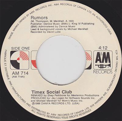 7inch Record TIMEX SOCIAL CLUB - Rumors AM714 A&M Records 1986 Canada Rap & Hip-Hop/R&B Used
