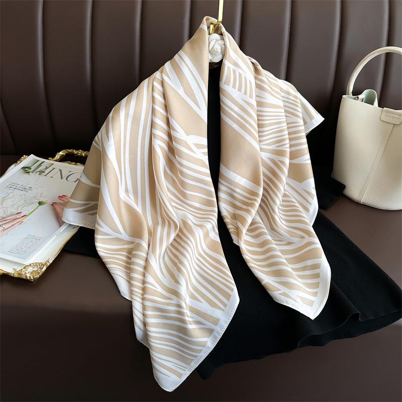 Women's Retro Twill Silk Scarf - 90cm Versatile Shawl for Travel & Sun Protection