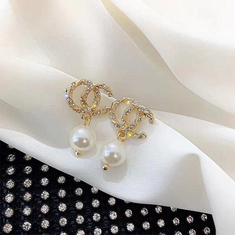 925 Sterling Silver Geometric Diamond Pearl Tassel Stud Earrings