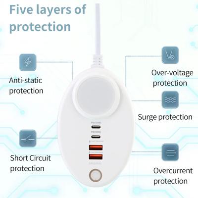 Creative Plug-in Charger 2USB Port +2TYPE-C 50W Multi-ports Intelligent Fast Charging Charger Adapter With Touch LED/ Fill Light