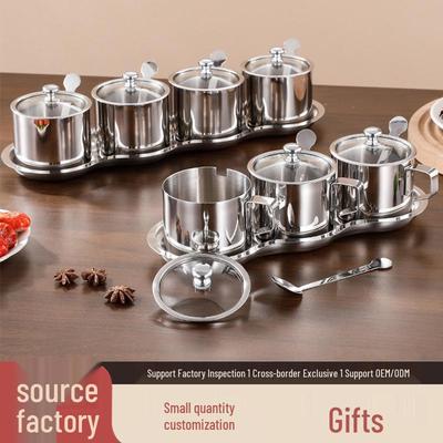 High-End 304 Stainless Steel Kitchen Seasoning Jar Set - Food Grade Salt & Chili Oil Containers