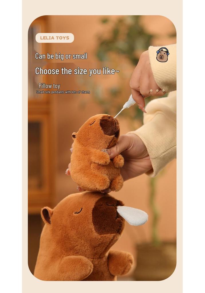 Capybara Blowing Bubbles: Plush Toy Keychain with Wagging Tail