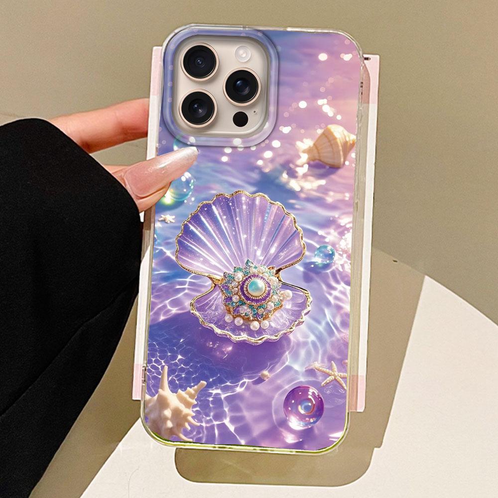 Okeāna pērļu gliemežvāka ūdens faktūras meiteņu tālruņa vāciņš priekš iphone 16 15 14 7 8 Plus 13 11 12 Pro Max X XS XR SE 2022 2020 16e vāciņš