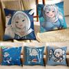 Cute Japanese Anime Hololive GGawr Gura Cushion Cover Pillowcase Antidustmite Living Room Sofa Decor Cushion Room