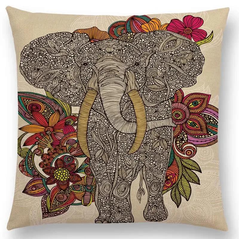 Hinduism Style Cushion Cover Mandalas Floral Animals Flower Deer Elephant Whale Bee Pig Pangolin Squirrel Frog Sofa Pillow Case