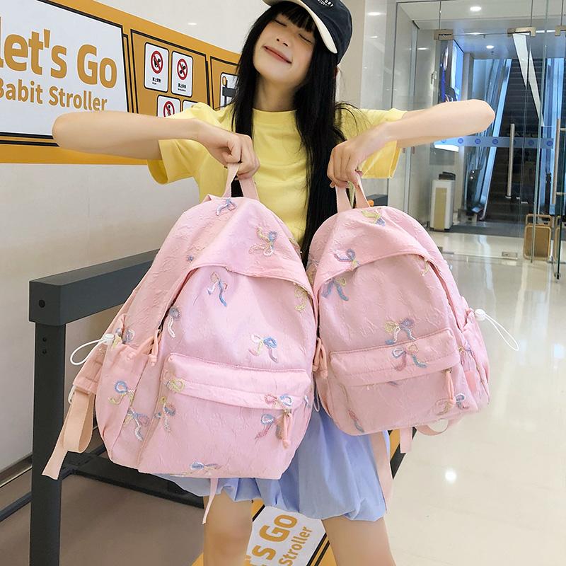 Student Schoolbag Bow Embroidered Backpack Women s Large Capacity Backpack Small 1713₽