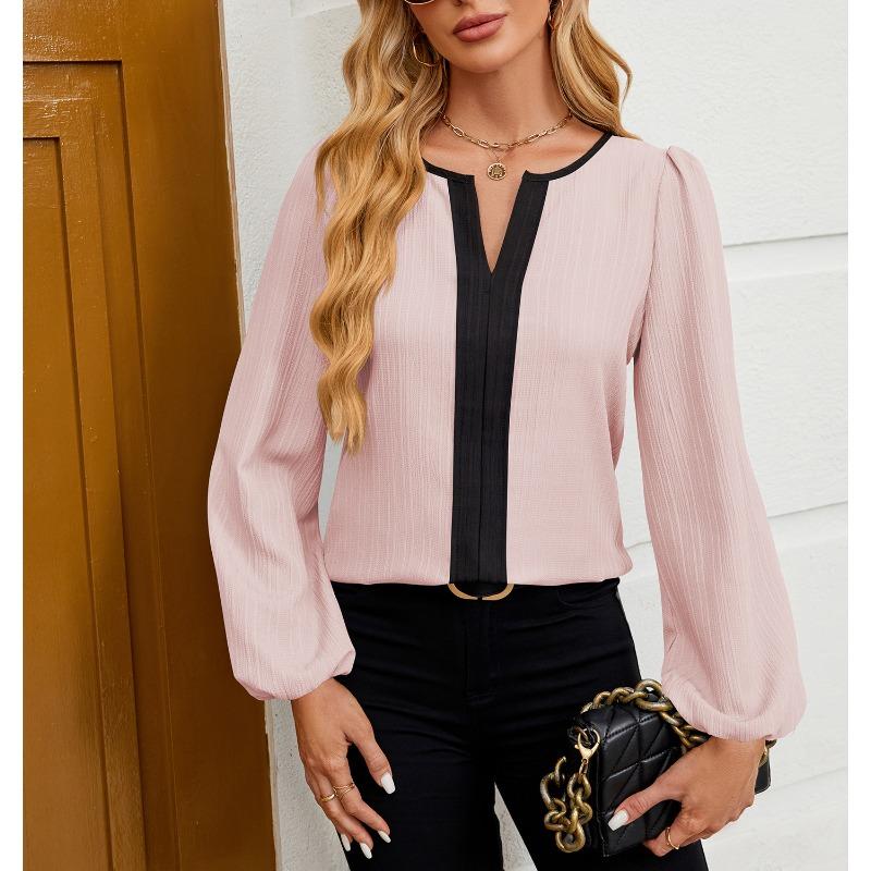 JPNTKY Damenmode Lässige Langarm V-Ausschnitt Blusen & Hemden