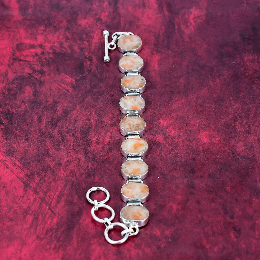 Sunstone 925 Solid Sterling Silver Bracelet, Handmade Gemstone Bracelet Jewelry, Gifts For Wife Brand New Bracelet