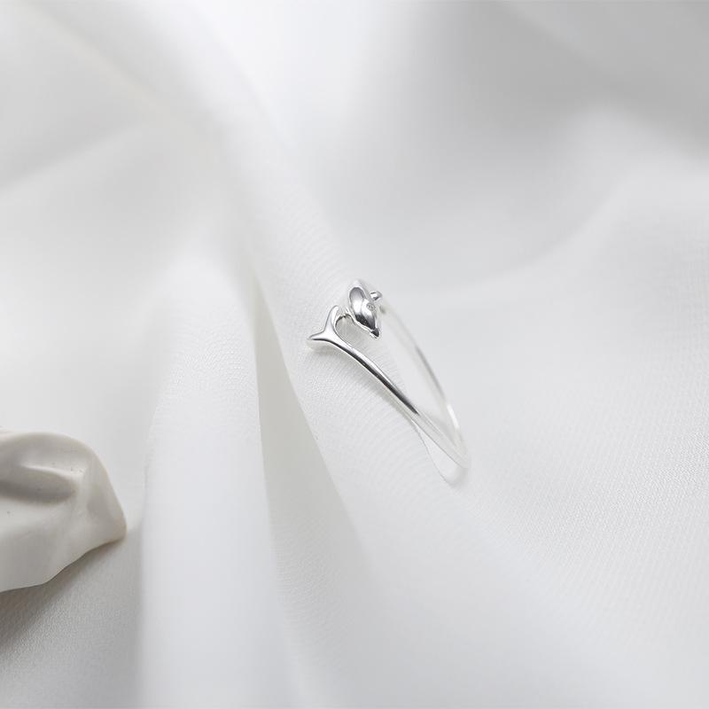 Banyan Tree S925 Sterling Silver Korean Polished Dolphin and Fish Open Ring