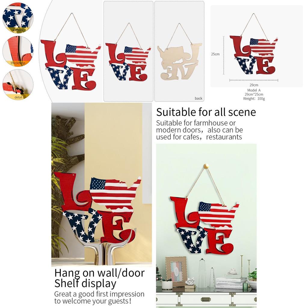 Charming American Independence Day Wooden Love Hanging Decor For Home And Hotel Display