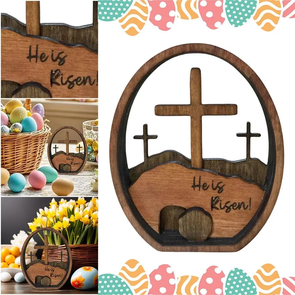 Jesus Empty Tomb Easter Tray Wooden Tomb Scene Tray Cross Sign Tiered Decorations Handcrafted Religious Nativity Catholic Sign