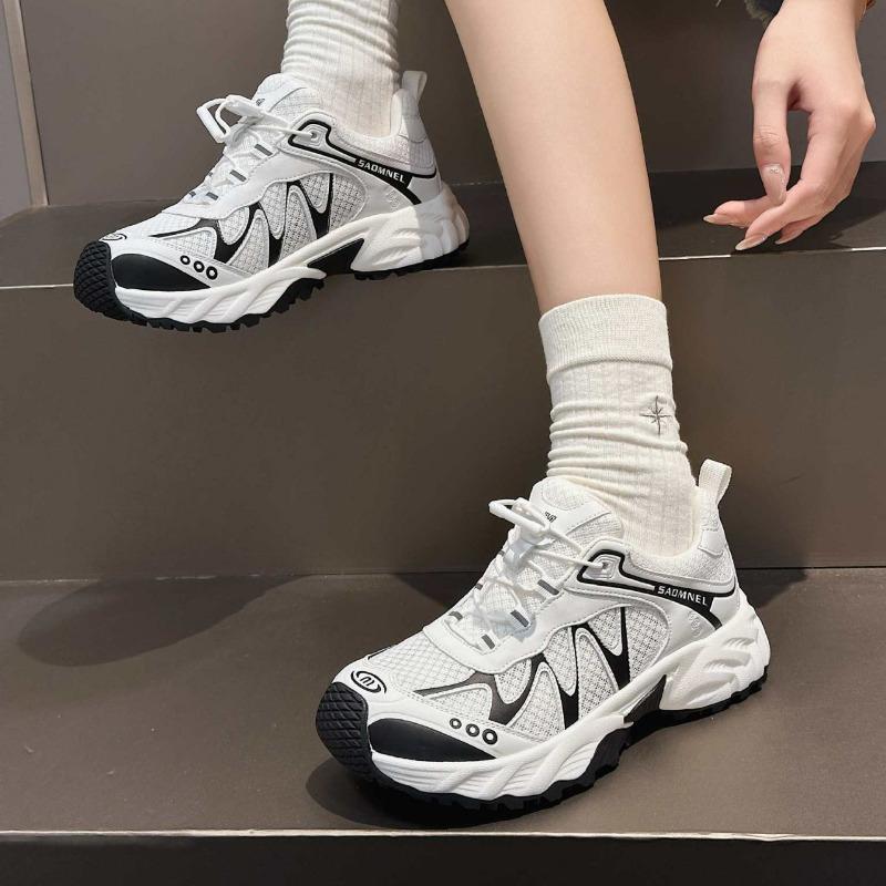 New summer thick-soled heightening shoes mesh breathable casual sports shoes female dad shoes leather versatile