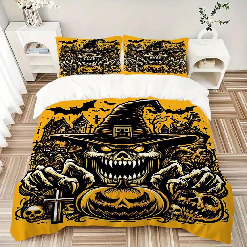 3pc Halloween Horror Cover Set - 1 Quilt Cover + 2 Pillowcases, All Seasons Bedroom Setting, Perfect for Home057