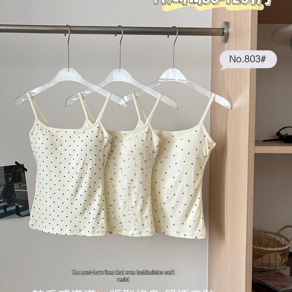 Gepolsterter Camisole im koreanischen Stil mit Tupfen – Vielseitig als Unter- oder Oberbekleidung