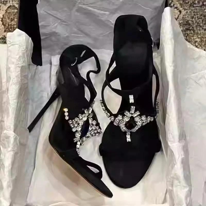 

Fashion Designer Women s Sandals Crystal Super High Heels Shoes Luxury Sexy Summer 2025 Party Dress Pumps Stiletto Shoes Mujer Slippers 39 чёрный