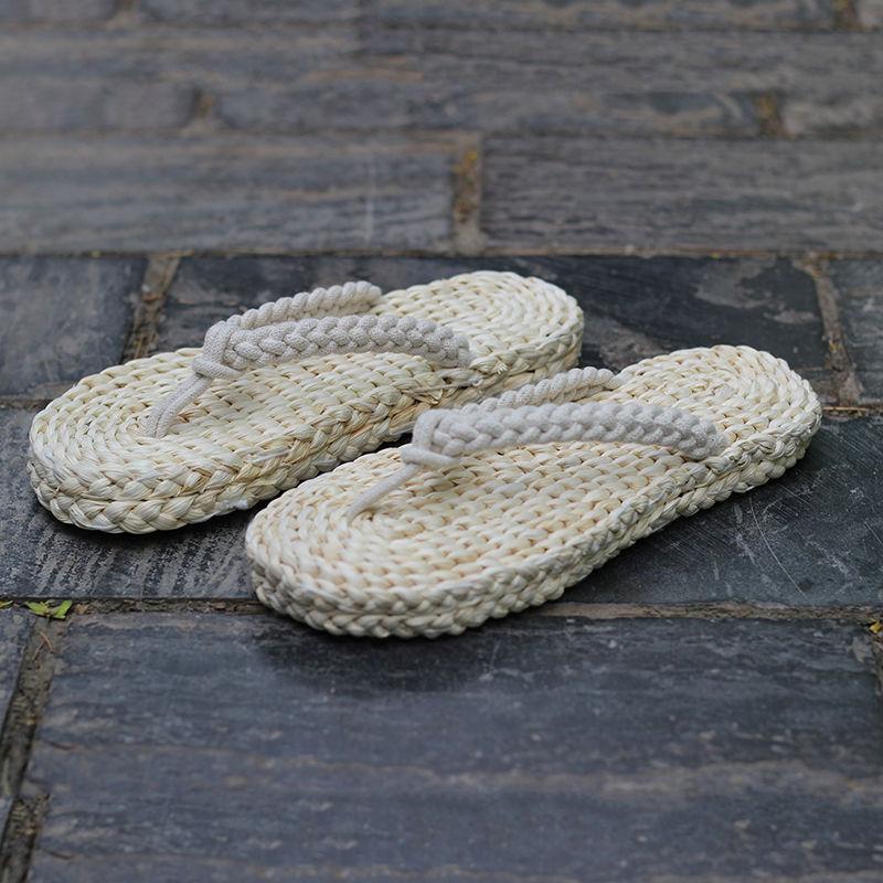Vintage Straw Woven Shoes for Men Women Light, Breathable, Pure Hand Woven Flip-Flops Men Size 35-44 Slides Casual Beach Shoes