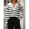 2025 Fall and Winter Cross-Border Women's New Fashion Patchwork Stripes Lapel Loose Plus Size Knitwear Sweater Female Sweater