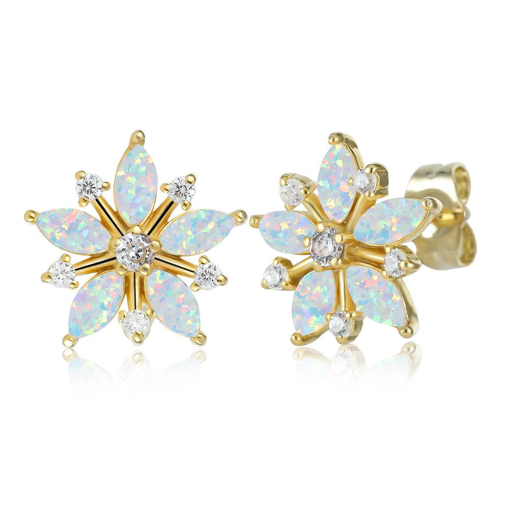 Ruili Feng Gold Ice Flower Snow Diamond Inlaid Womens Temperament Versatile Earrings
