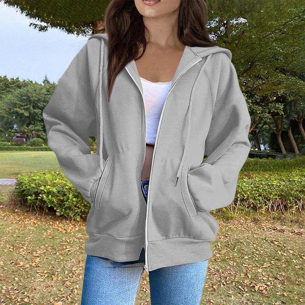 Women's Fashion Casual Long Sleeve Solid Color Hooded Sweatshirt Tops