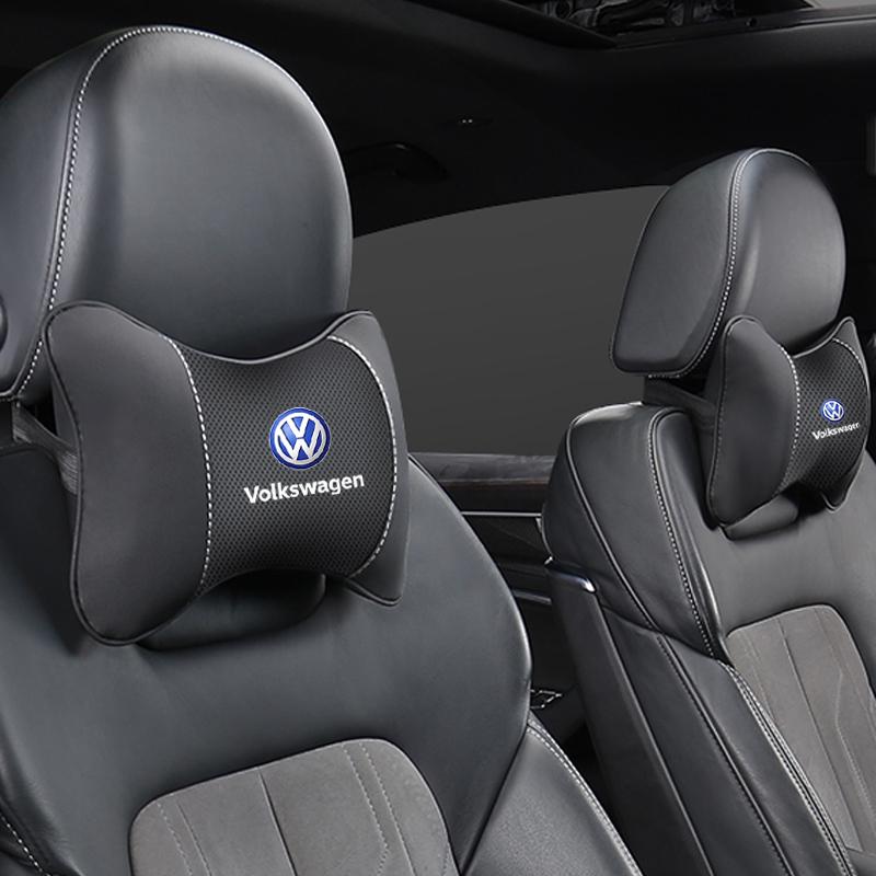 For VOLKSWAGEN VW 1Pcs Car Seat Headrest Auto Logo Neck Pillow For Volkswagen Polo Golf Tiguan Passat Touareg Magotan ID.3 Toura