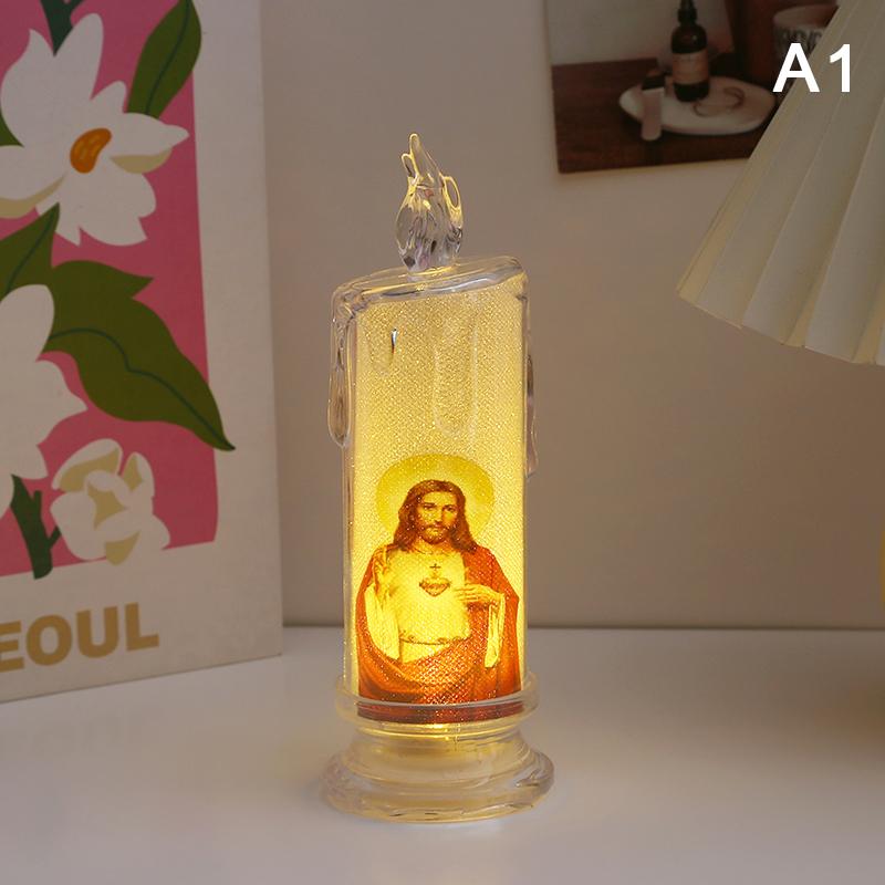 Jésus Vierge Christ Lampe Bougie LED Romantique Sans Flamme Bougie Chauffe-Plat Religieuse Veilleuse Ornement Décoratif de Bureau