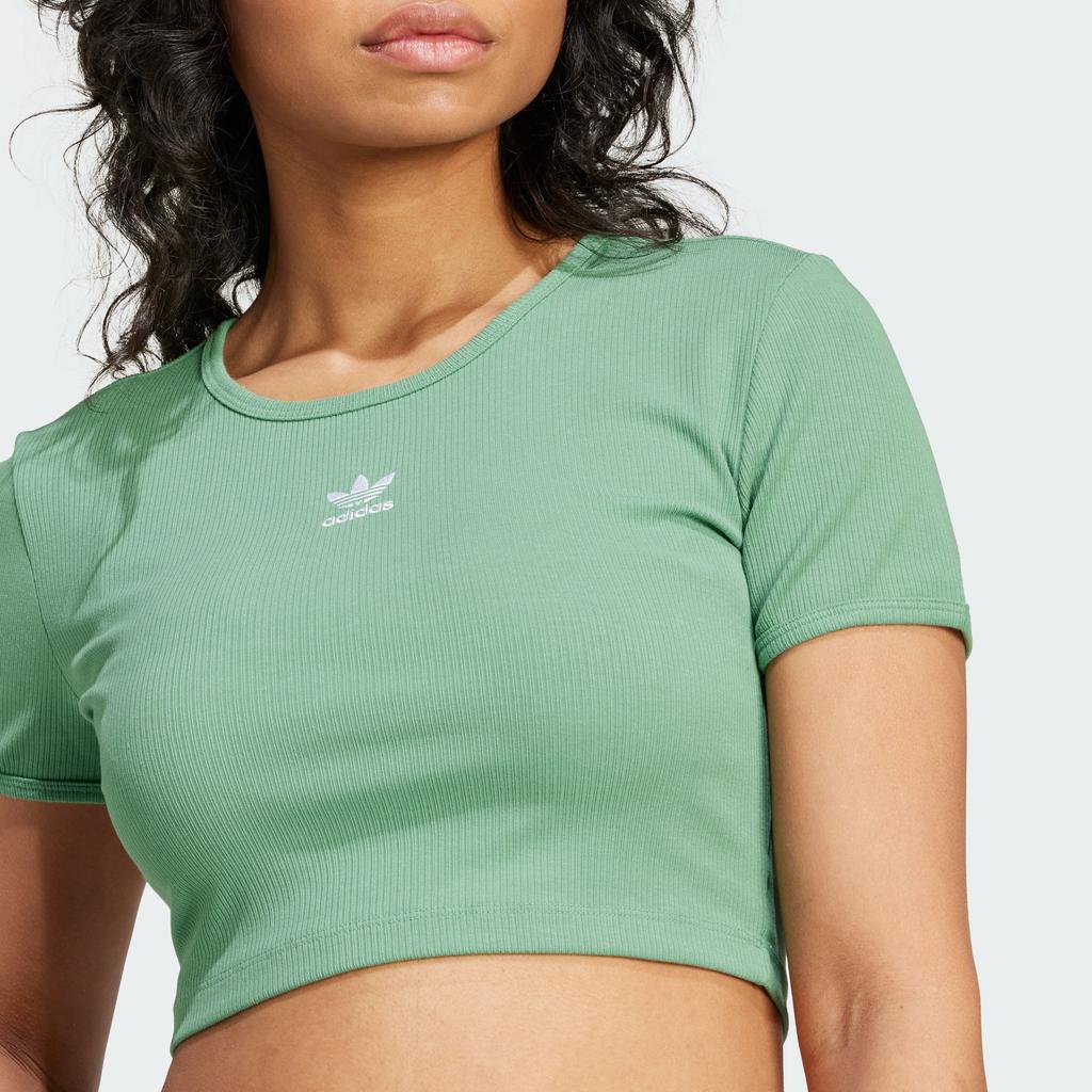Adidas Originals Essentials Ribbed Crop T-Shirt Women Tops Light-Green IY9665