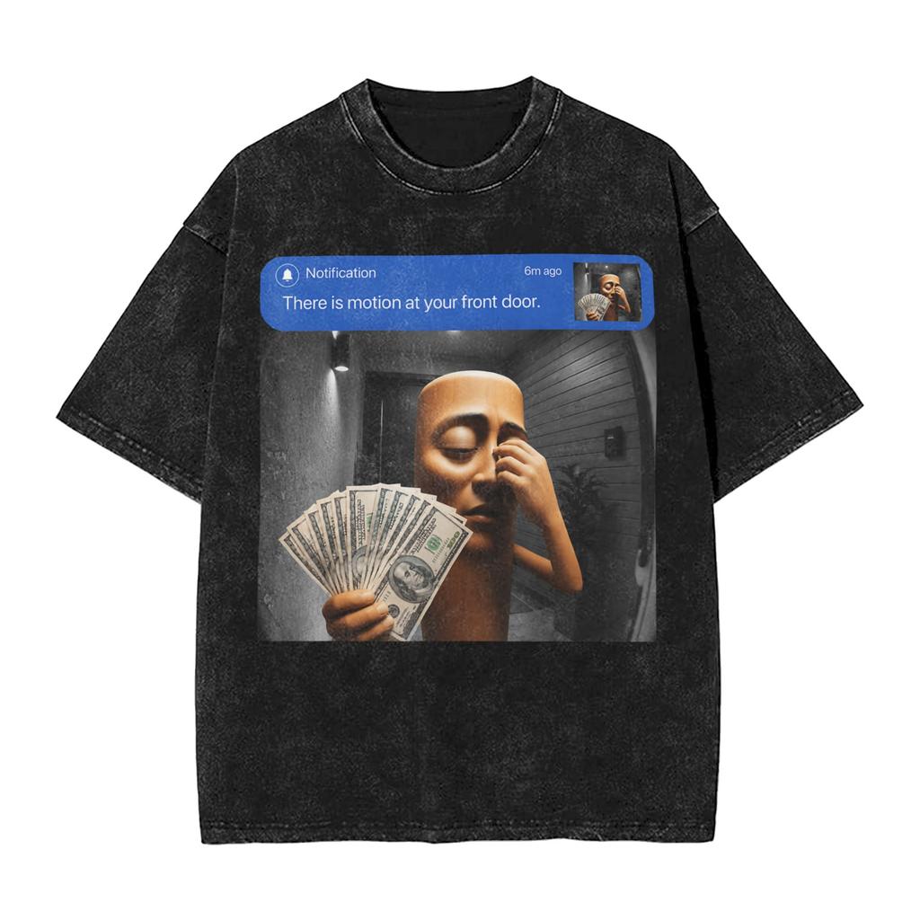 There Is Motion At Your Front Door Tung Tung Tung John Pork Men T Shirts Washed Vintage Tee Shirt Short Sleeve Crewneck Tshirt