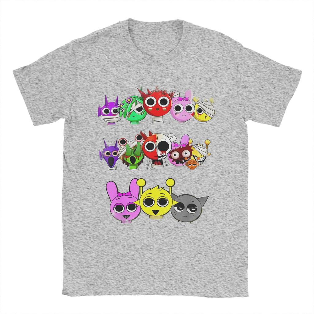 T-shirts Sprunki Hommes Femmes Hauts en Coton Pur Manches Courtes Incroyables Col Rond T-shirts Imprimés