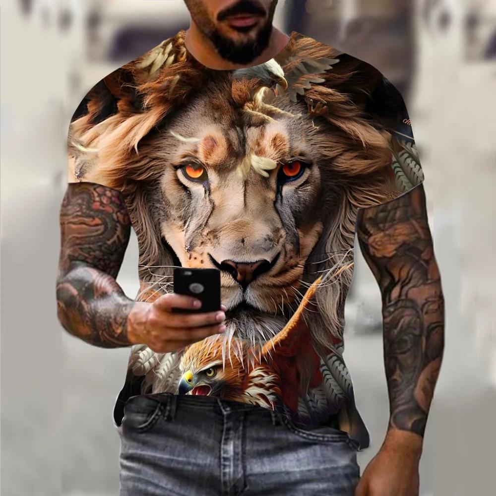Koszulka męska Harajuku Hip Hop Trend Street Casual Okrągły dekolt Krótki rękaw Luźny Top Zabawny 3D Animal Eagle Print Koszulka
