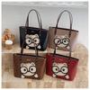 Women'S Large Capacity Red Tote Bag With Cute Panda Face Heart Cutouts Casual Outing Bridal Party Accessory Playful Design Fashion Handbag Lovers