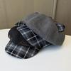 Cartoon Cute Cat Ears Plaid Octagonal Hat Female Autumn Sweet Casual Newsboy Hat Versatile Face Cap