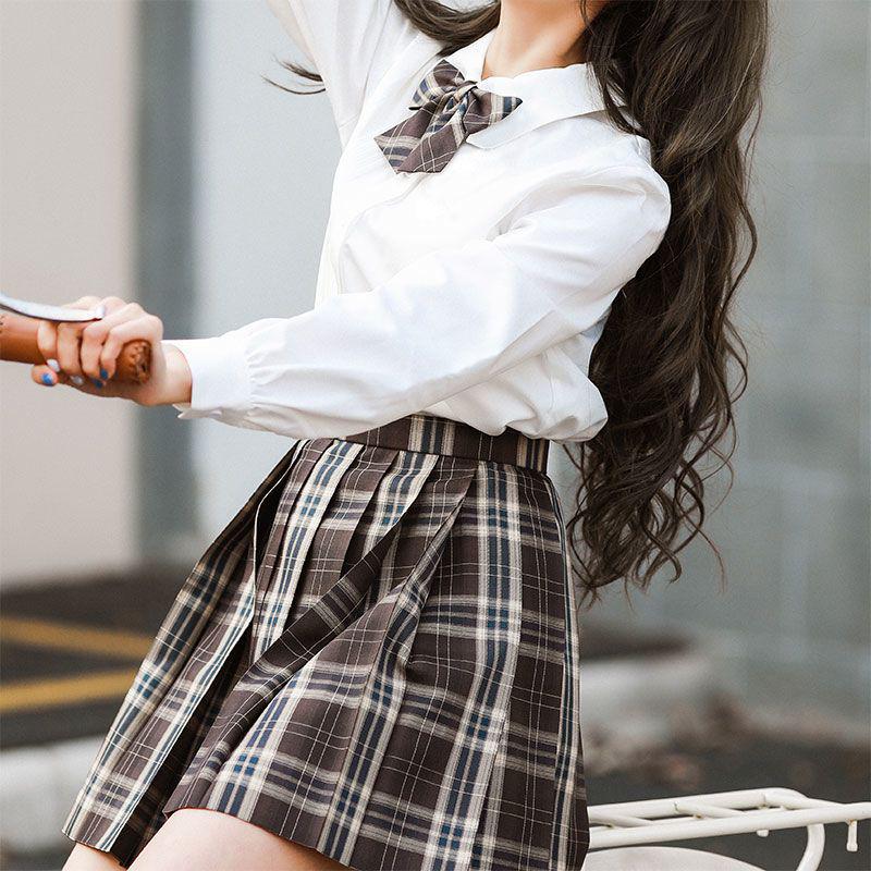 JK Academic Style Cream White Shirt - Autumn Top, Loose Fit, Plus Size, Long or Short Sleeve, Female Student Uniform