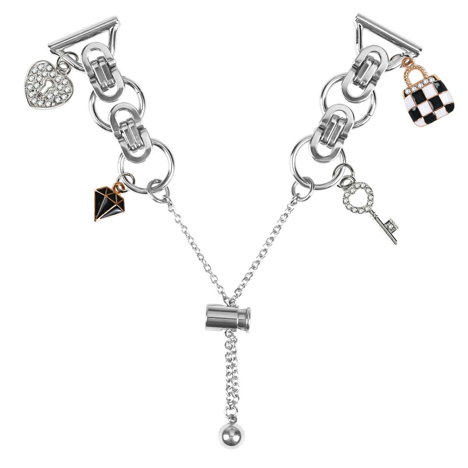 

For GarminMove Style/Vivomove Style Silver Watch Band Adjustable Single Chain Style Metal Alloy Strap A