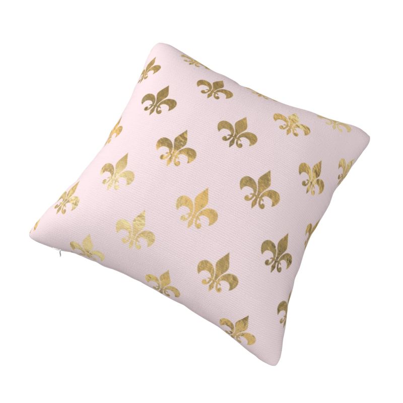 Custom Gold Fleur De Lis Design On A Pink Background Cushion Covers Luxury Sacred Flower Velvet Nordic Throw Pillow Case