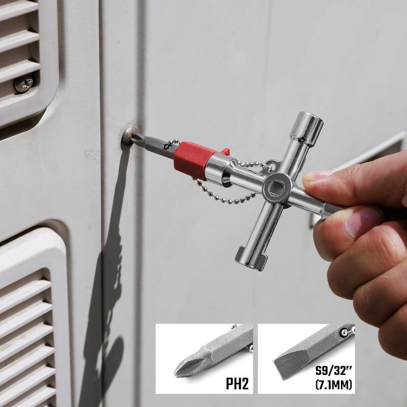 4in1 Silver Key Wrench Electrical Elevator Control Cabinet Valve Multi Purpose Zinc Alloy Triangular Wrench Portable Hand Tools