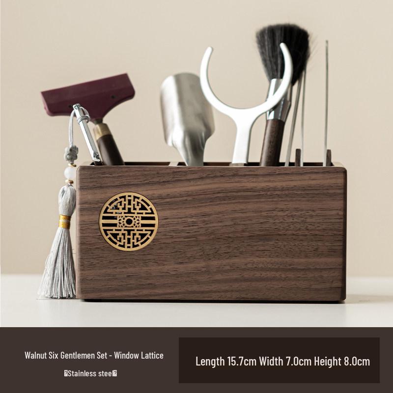 Walnut Wood Tea Ceremony Set: Kung Fu Tea Accessories - Tea Knife, Tea Tongs & Brewing Tools.