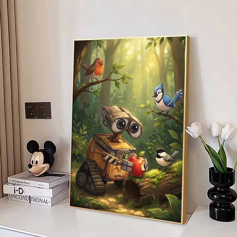 Disney 5D DIY Diamond Painting, Robots Illustration Full Round Diamond Mosaic Cartoon Embroidery Art Painting for Home Decoration