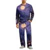 Men's Halloween Pajama Set Long Sleeve Long Pants with Crotch Buttons and Elastic Drawstring Waist
