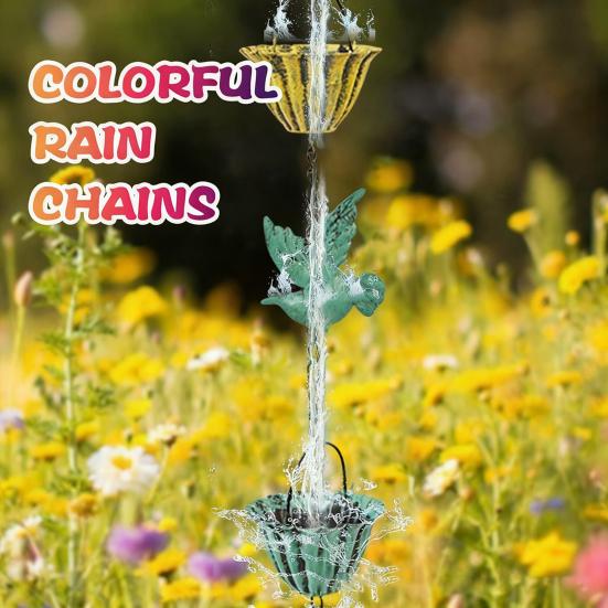 8Ft Hummingbird Rain Chain Colorful Hummingbird Iron Rain Chain Outside Rain Catcher Chain for Gutter Downspouts Garden Decor