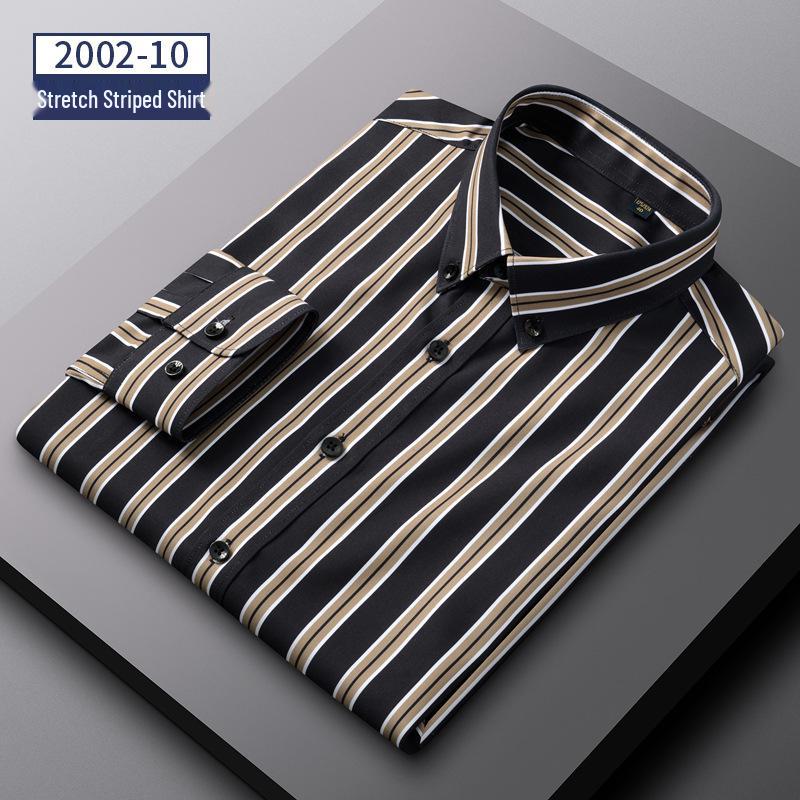 Men's Spring Easy-Care Striped Long Sleeve Stretch Slim Fit Shirt - Iron-Free Business Wear