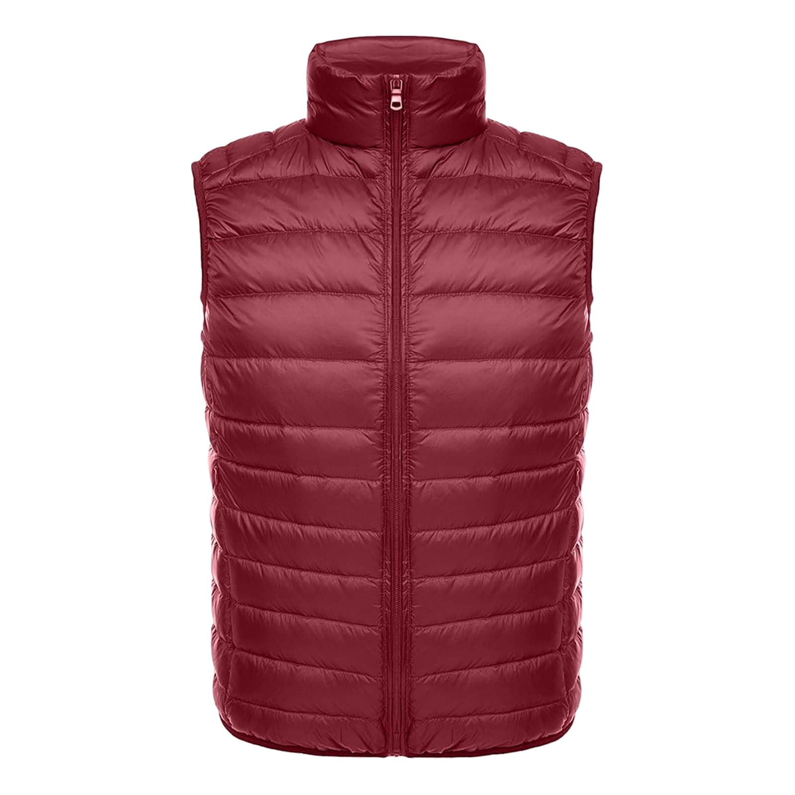 

Зимняя теплая безрукавка для мужчин, легкий пуховый жилет с воротником-стойкой, ветрозащитный, на молнии, компактно складывающийся M винный