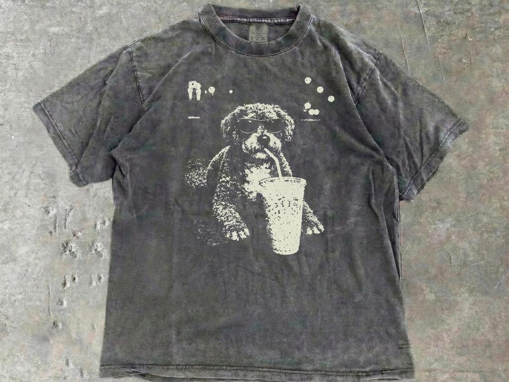 Schnoodle Shirt: Iced Coffee Schnoodle Mom Gifts - Vintage Schnauzer Poodle Gifts Men - Tee with Schnoodle Design - Funny Dog Shirt