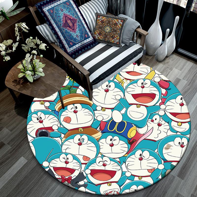 Doraemon Round Area Rug,Carpet Rug for Living Room Bedroom Sofa Playroom Decor,Non-slip Floor Mat