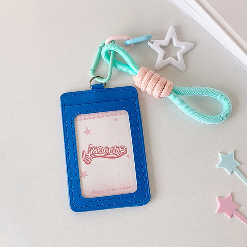 Portable ID Card Badge Holder Korea Version Star Small Photocard Sleeves with Pendant Keychain