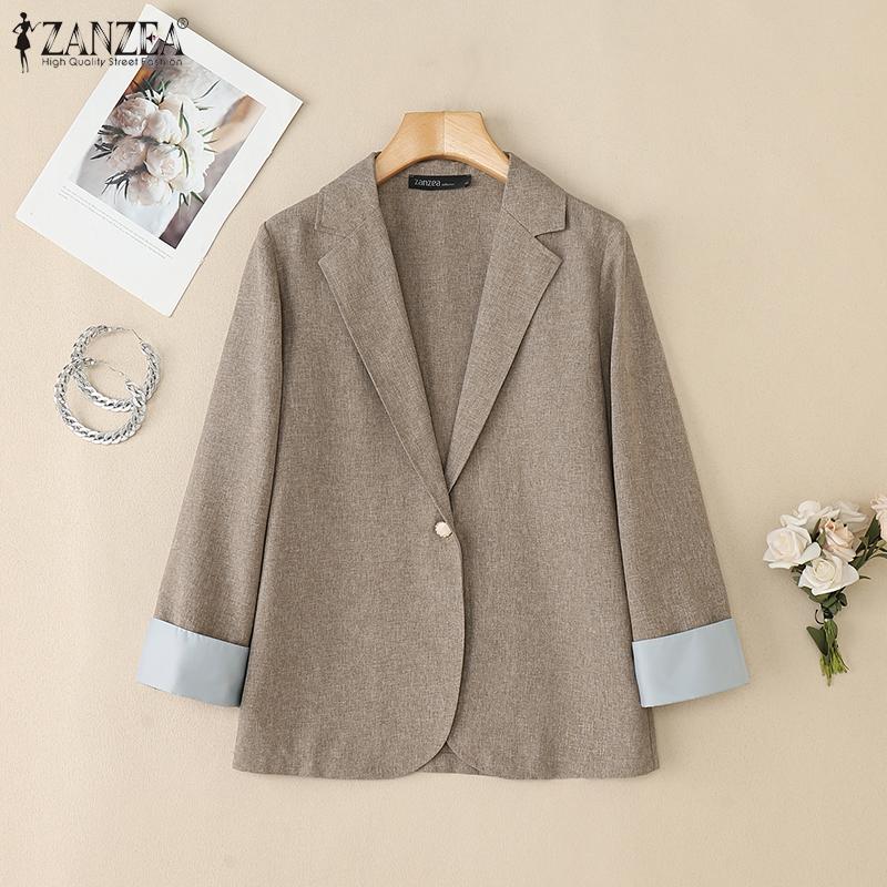ZANZEA Womens Casual Notched Lapel Loose Long Sleeve Cardigan Thin Outwear