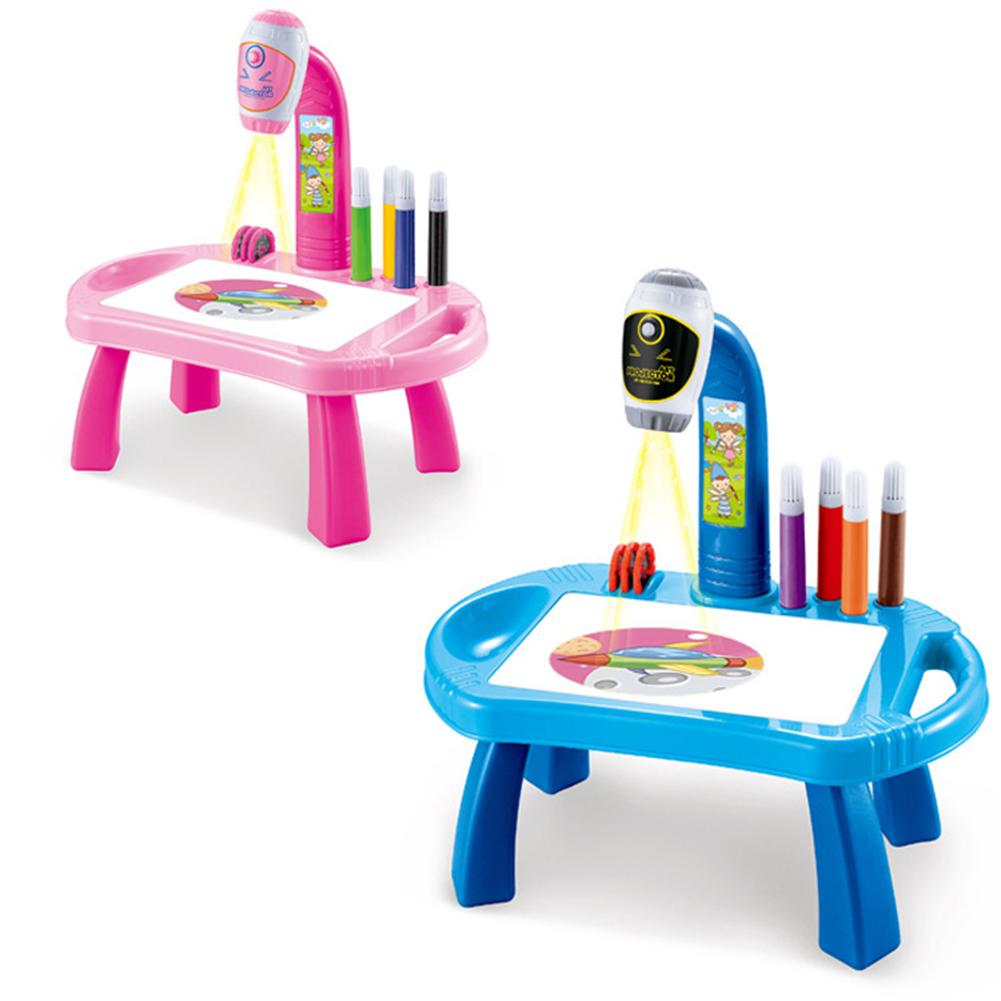 Drawing Projector Table for Kids Drawing Board Doodle Sketch Pad Trace and Draw Projector Toy Writing Painting Learning Desk with Smart Projector with Light Music Home School Gifts Blue