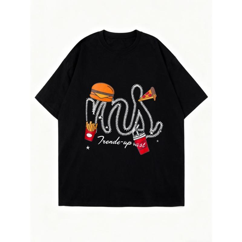 Oversized T-Shirt Black Fast Food Graphic Print With Mcdonalds Style Logo And Trend Upcast Text Casual Streetwear For Women
