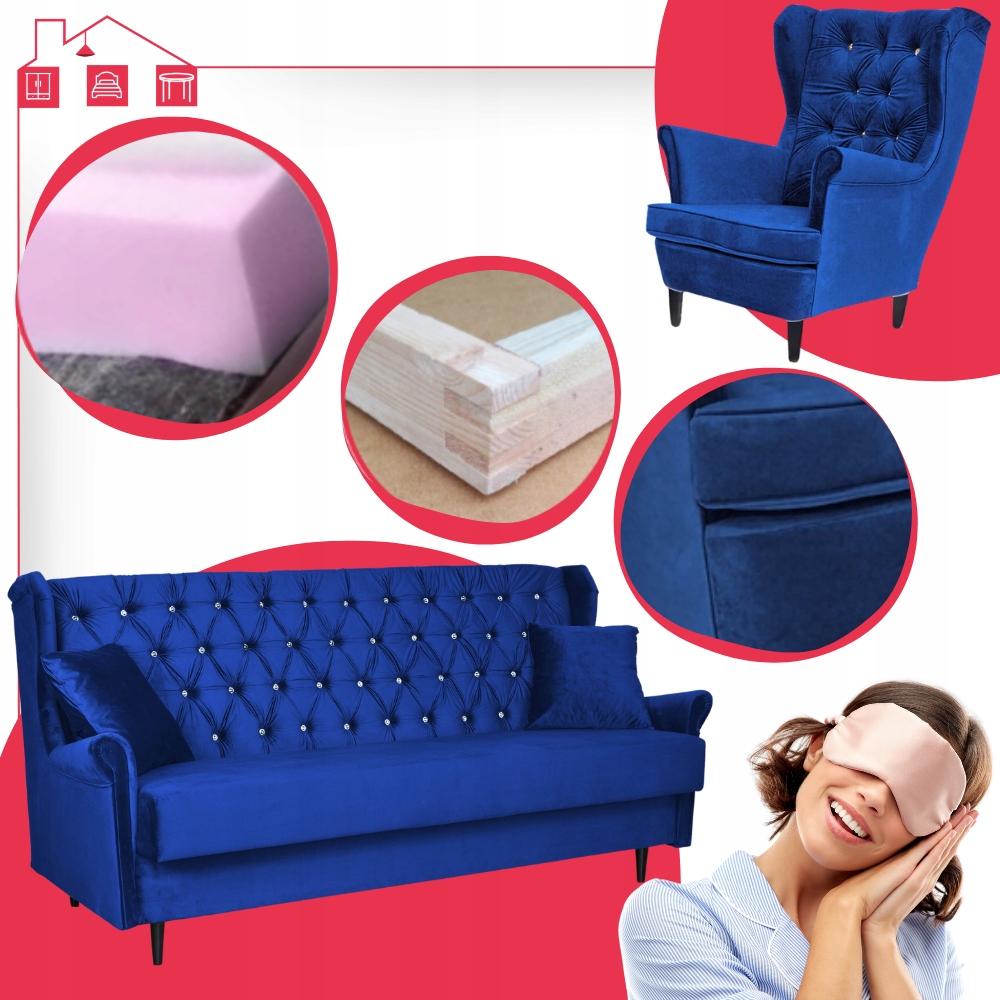 Zestaw wypoczynkowy z fotelami wersalka uszak NIEBIESKI Family Meble